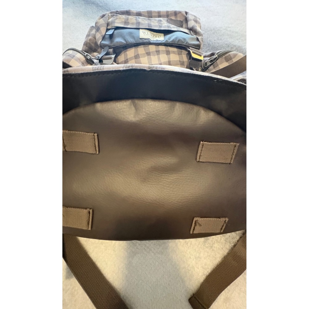 Wenzel Tent & Gear Co Gingham Canvas Backpack Beige Brown Checkered Rucksack - Picture 2 of 8